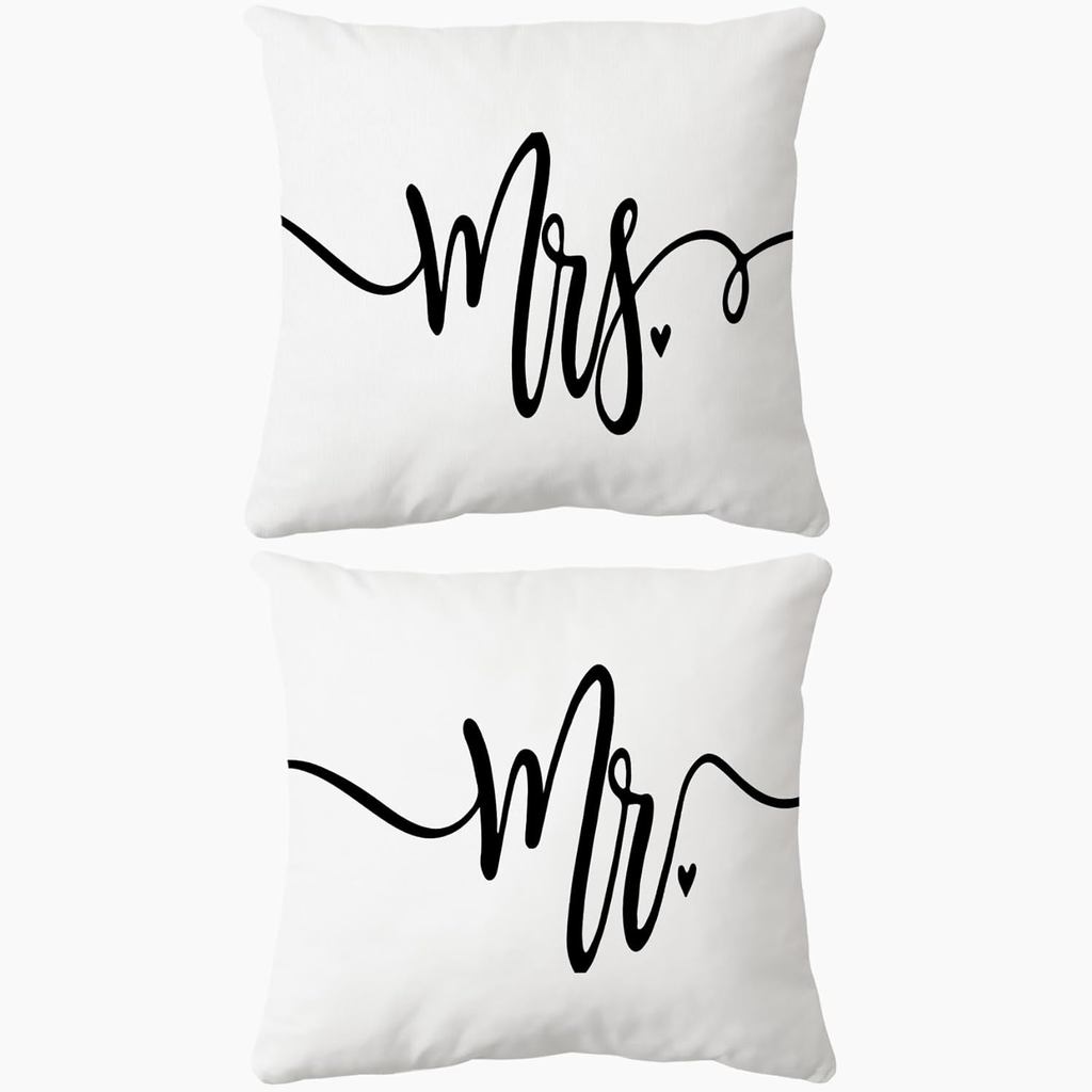 Ông& Bà Bộ vỏ gối ném trắng 2, 18 x 18 inch Vỏ đệm trang trí phòng ngủ tại nhà, Quà tặng lễ kỷ niệm 