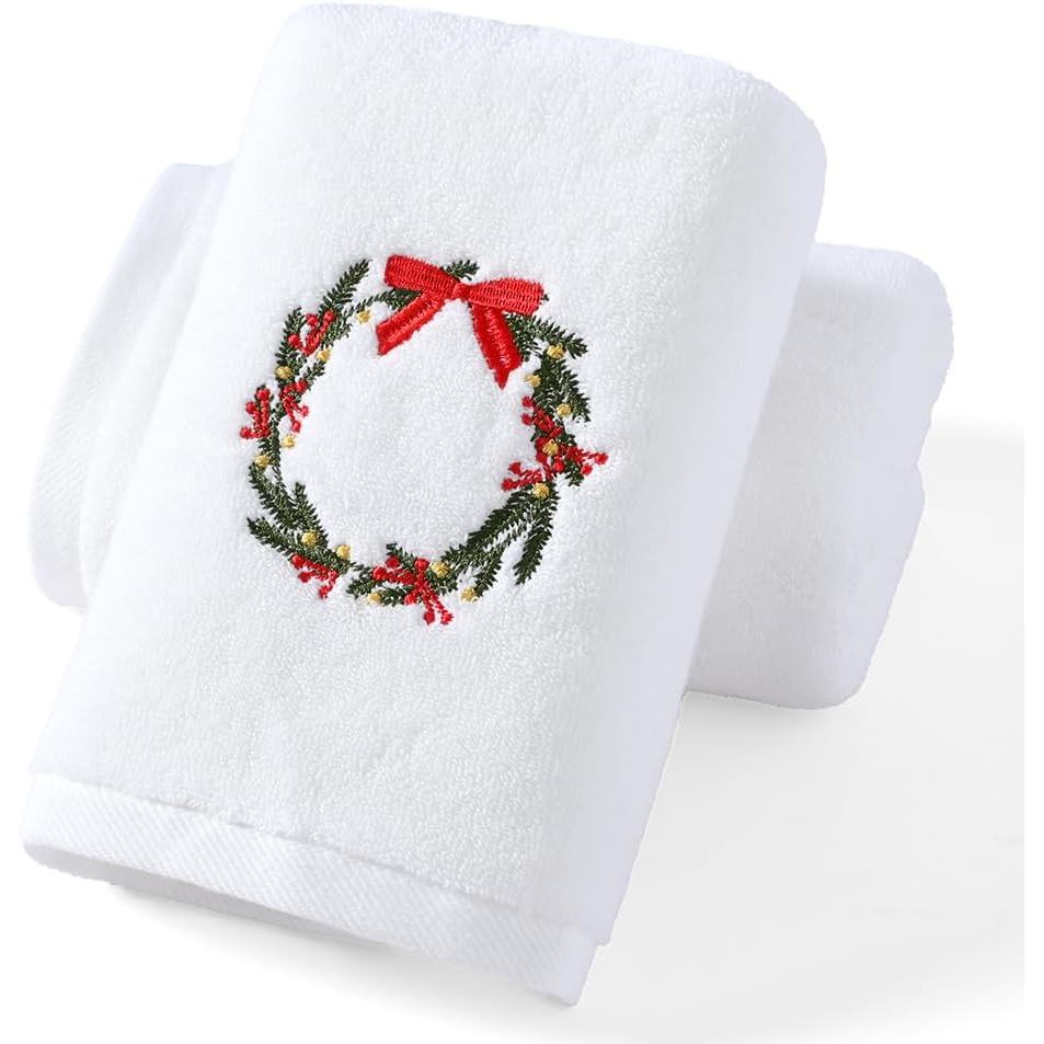 Sense gnosis Bộ 2 Khăn Tay Trắng Cao Cấp 100% Cotton Dày Siêu Mềm Vòng Hoa Giáng Sinh Thấm Hút Cao C