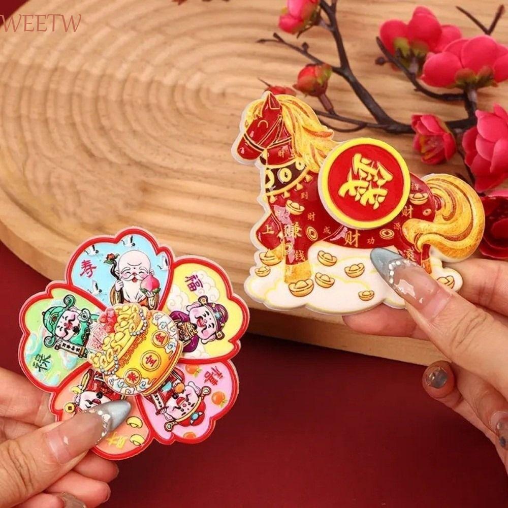 Nam châm tủ lạnh xoay WEETW, Nhãn dán từ tính năm mới 3D phong cách, Phim hoạt hình vui nhộn Trang t