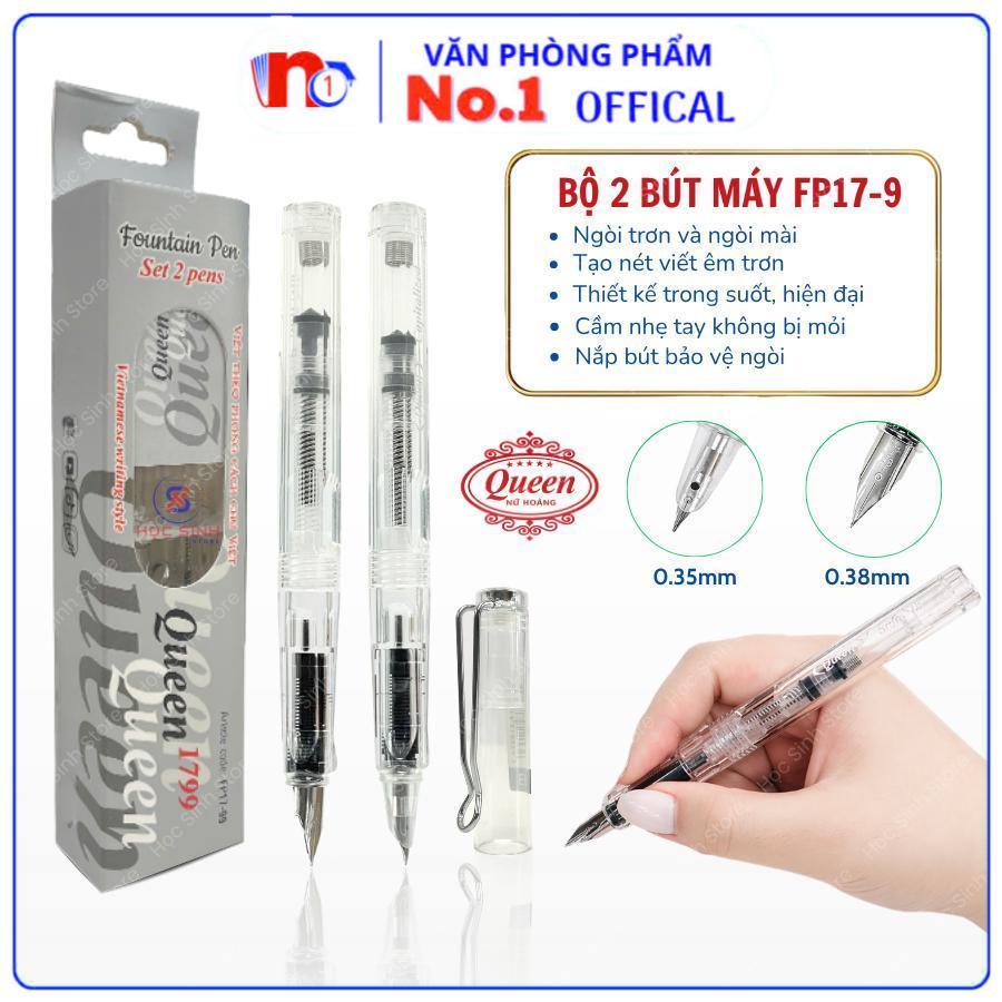 Set 2 Cây Bút Máy FP17-9 Queen Ngòi (0.35mm & 0.38mm), Thân Trong Suốt, Hiện Đại, Viết Êm - VPP NO.1