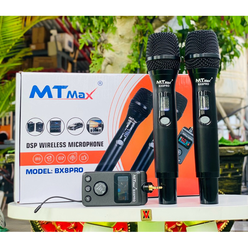 Micro Karaoke Đa Năng Không Dây MTMax BX8 PRO - Mic UHF Sóng Mạnh, Kết Nối Loa Bluetooth, Xe Oto