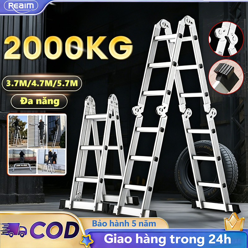 Thang gấp gọn 4 đoạn nhập khẩu Thang Nhôm Xếp Gấp Gọn Gia Đình Chữ M Thang gấp đa năng 3.8m / 4.8m /