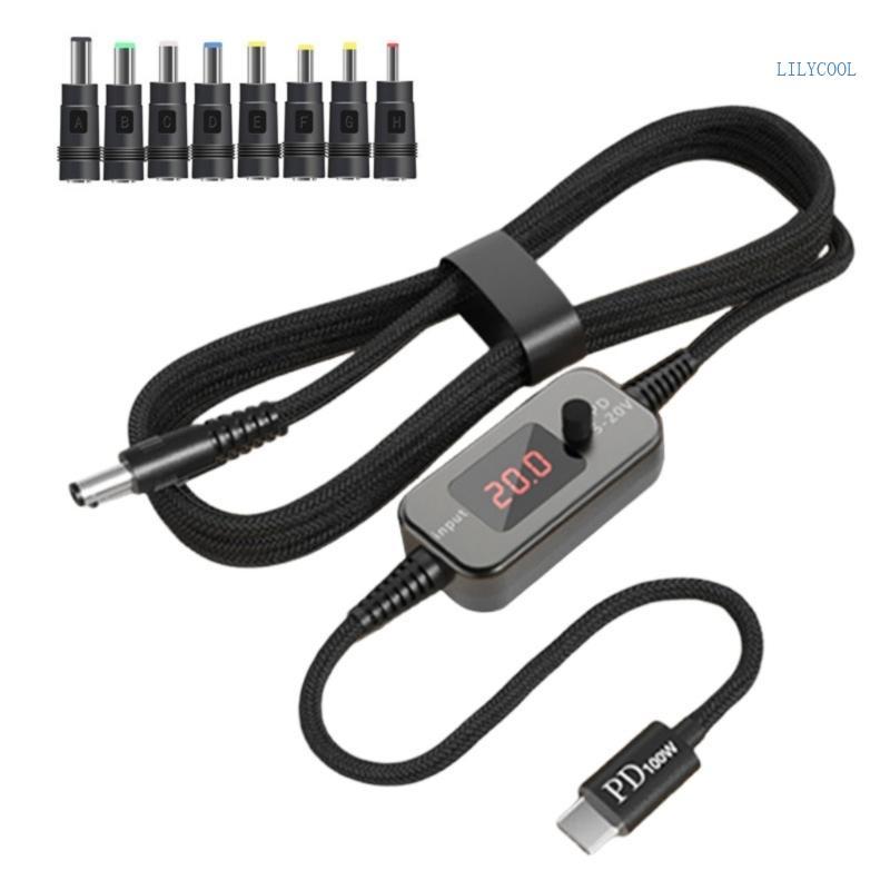 PD100W USB C to DC5521 Fast Charging Cord 5V 9V 12V 15V 20V 5A Adjustable Power