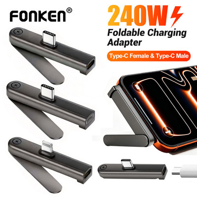 Bộ sạc giá đỡ có thể gập lại Fonken 2 in1 240W Max Type C sang Type-C / iOS Bộ sạc điện thoại có chân đế cho điện thoại Máy tính bảng