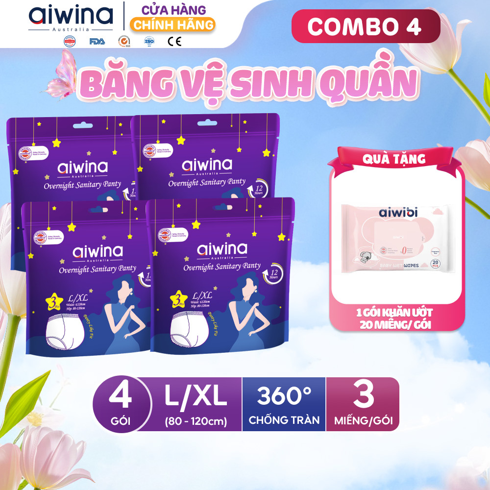 Combo 4 Băng vệ sinh quần Aiwina ngày và đêm size L/XL gói 3 miếng