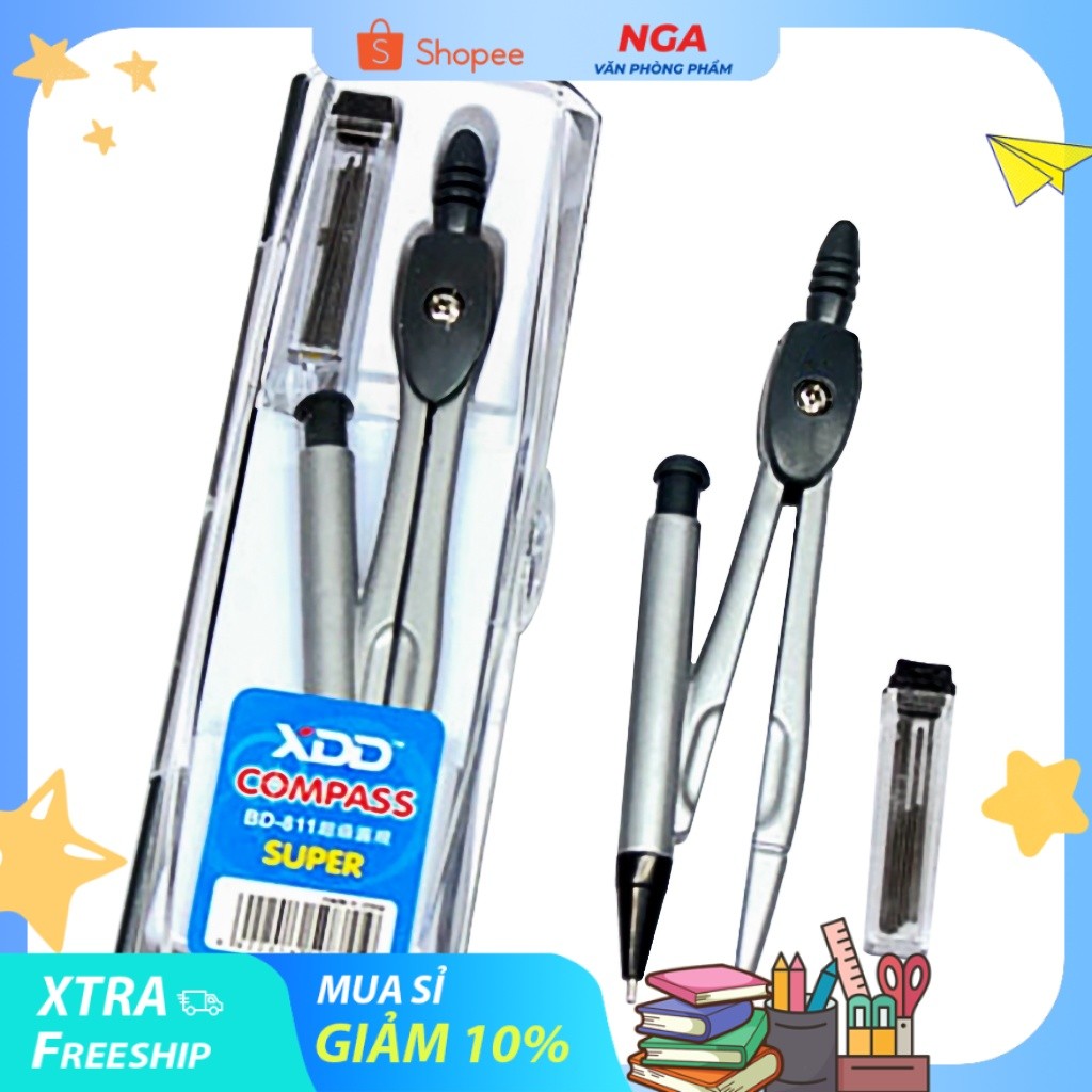 [MUA SỈ GIẢM 10%] Compa gắn bút chì bấm, BD-811 (1 hộp)