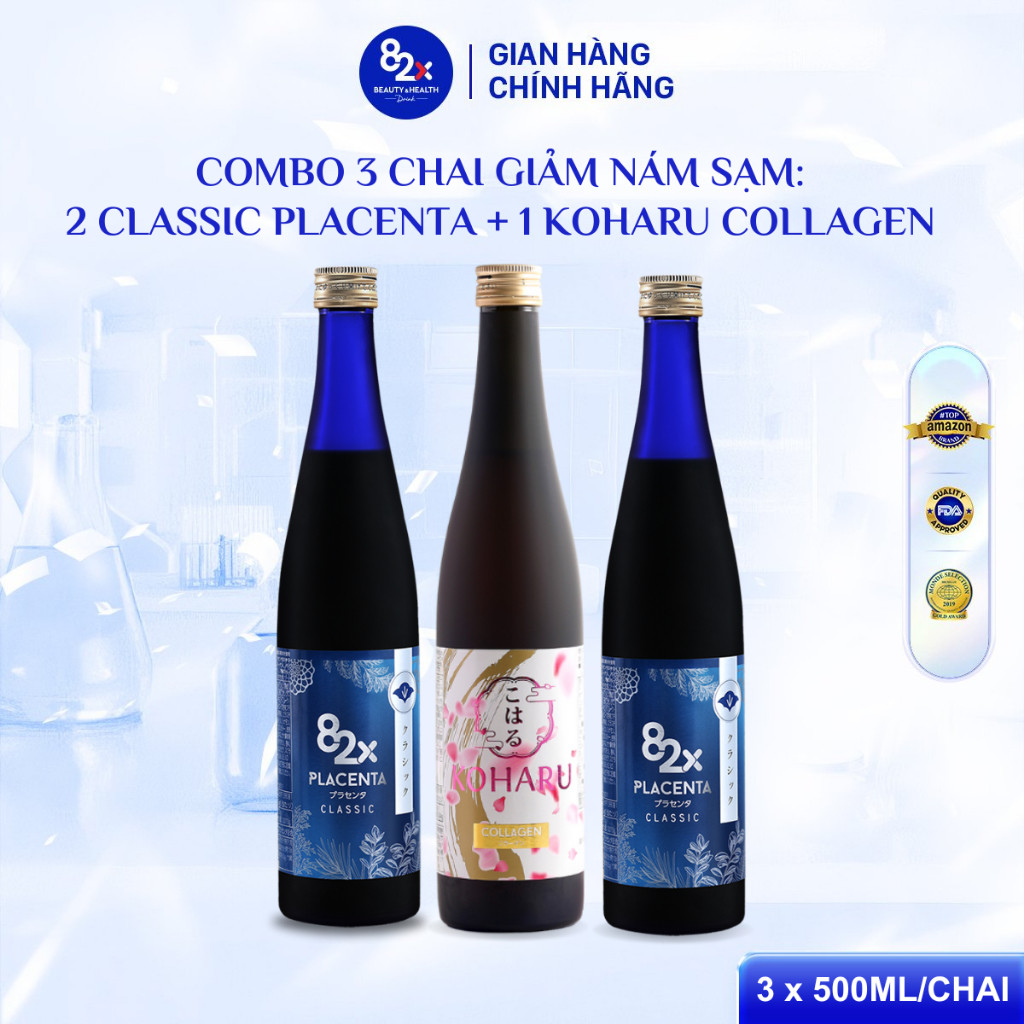 [Combo 3 Chai] Nước Uống Collagen 82X: 2 PLACENTA CLASSIC + 1 COLLAGEN KOHARU (500ml/Chai)