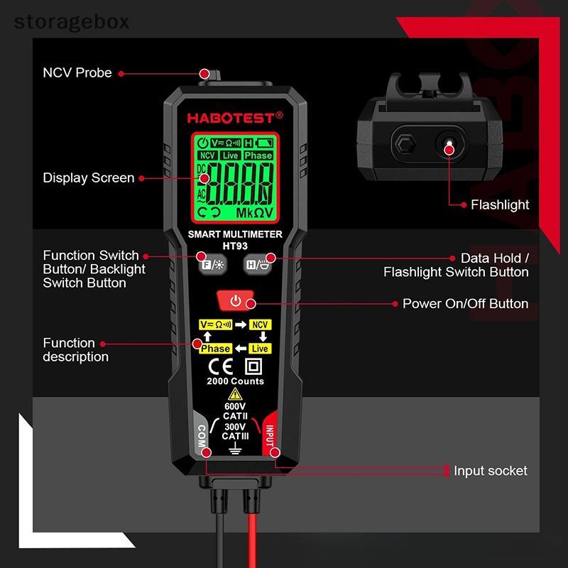 [Hộp lưu trữ] 1 Cái Máy kiểm tra đo liên tục điện áp AC / DC HT93 Đồng hồ vạn năng kỹ thuật số thông
