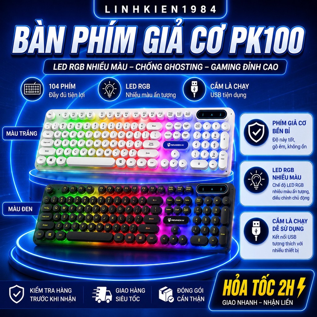 Bàn phím máy tính gaming giả cơ YINDIAO PK100 có dây nút tròn Led RGB chống nước chuyên chơi game và làm việc văn phòng