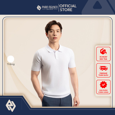 Áo polo trắng nam Phan Nguyễn, chất liệu dệt kim cao cấp, mềm, thoáng khi, form regular fit APC.305
