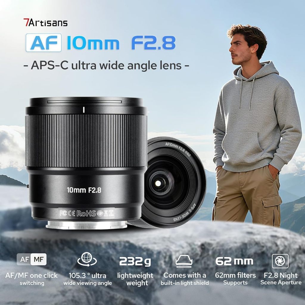 Ống kính 7Artisans 10mm f2.8 AF APS-C Mark 2 ( HÀNG MỚI NGUYÊN SEAL BH-12 THÁNG) FOR SONY.NIKON,FUJI