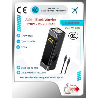 Sạc dự phòng Aohi Black Warrior 25200mAh 170W AOC-P016 2C1A Type C 100W PPS 100W UFCS 63W QC SCP