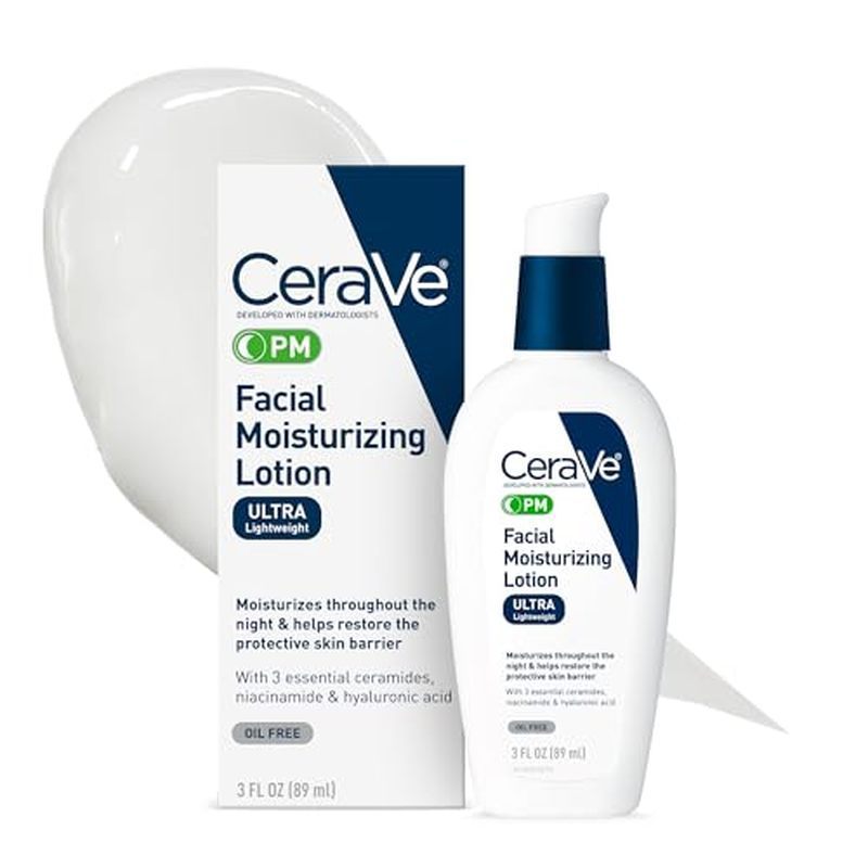 CeraVe PM Facial Moisturizing Lotion, Night Cream with Hyaluronic Acid and Niacinamide, Ultra-Lightw