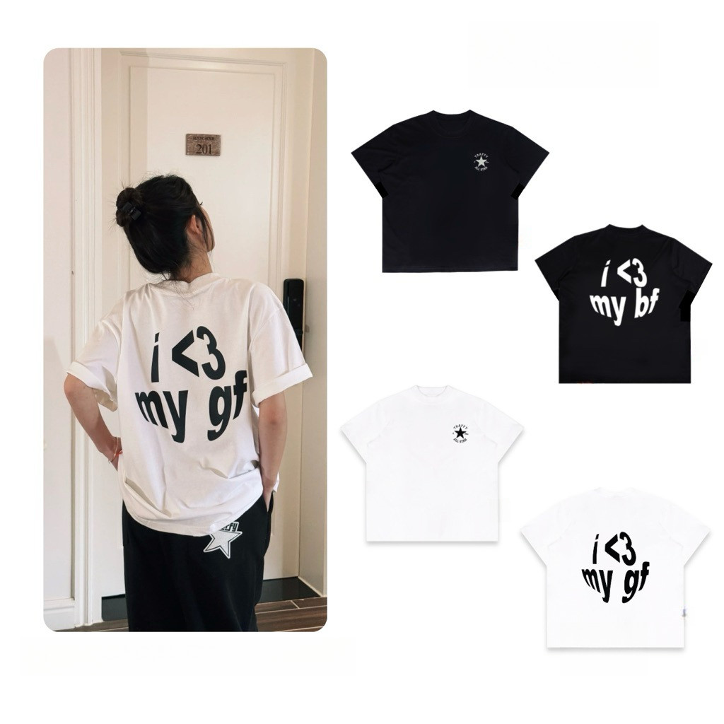 COD✅(Hồ Chí Minh)🚚 Áo Thun"I Love My Gf"“I Love My Bf” Stargirl/Starboy Form Regular Cotton 2C Unise