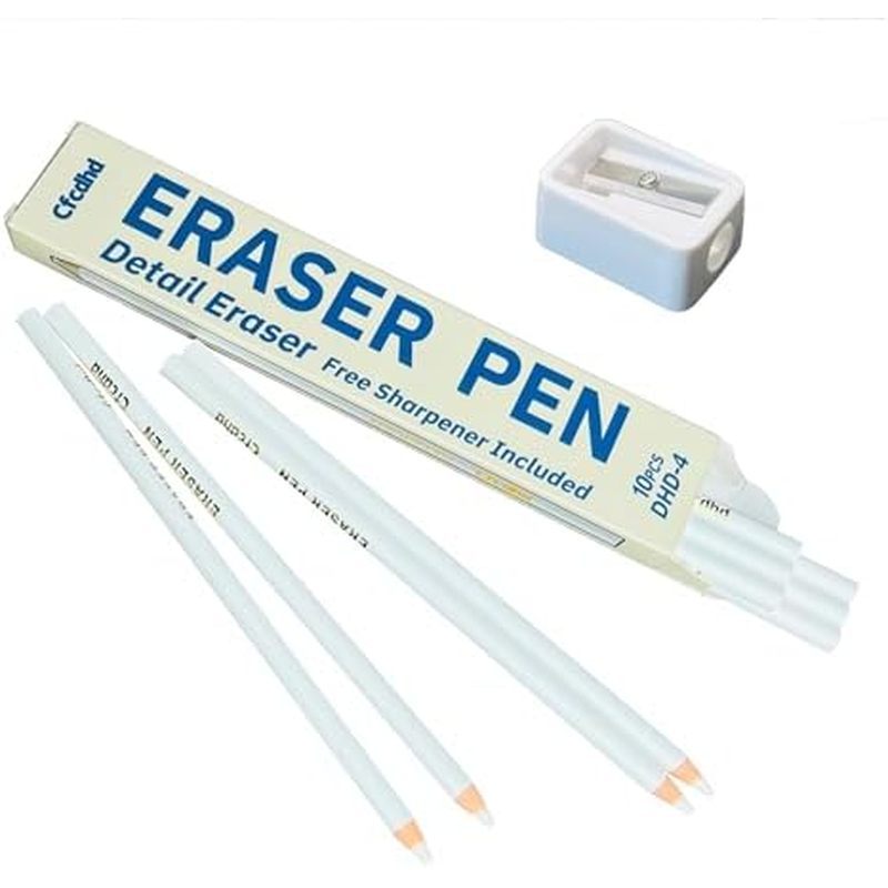 Precision Eraser Pen 10-Pack, Pencil Style Art Eraser for Sketching Drawing, Accurate Force Transmis