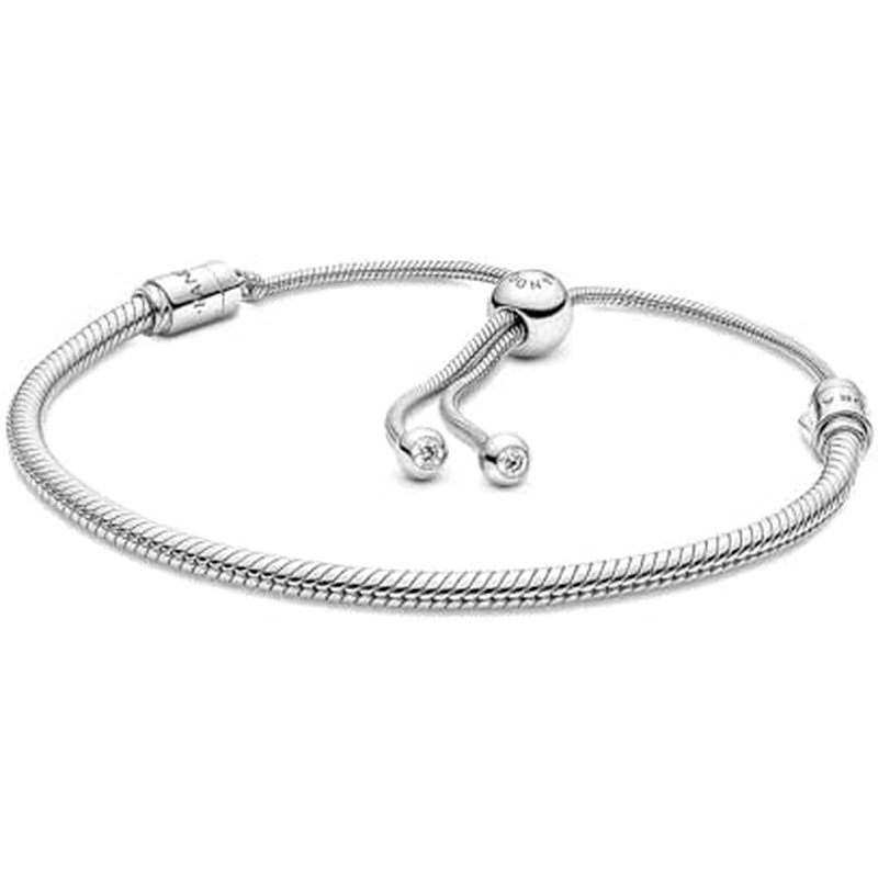 Pandora Moments Snake Chain Slider Bracelet - Bạc Sterling với Cubic Zirconia Trong Suốt - Size 11"