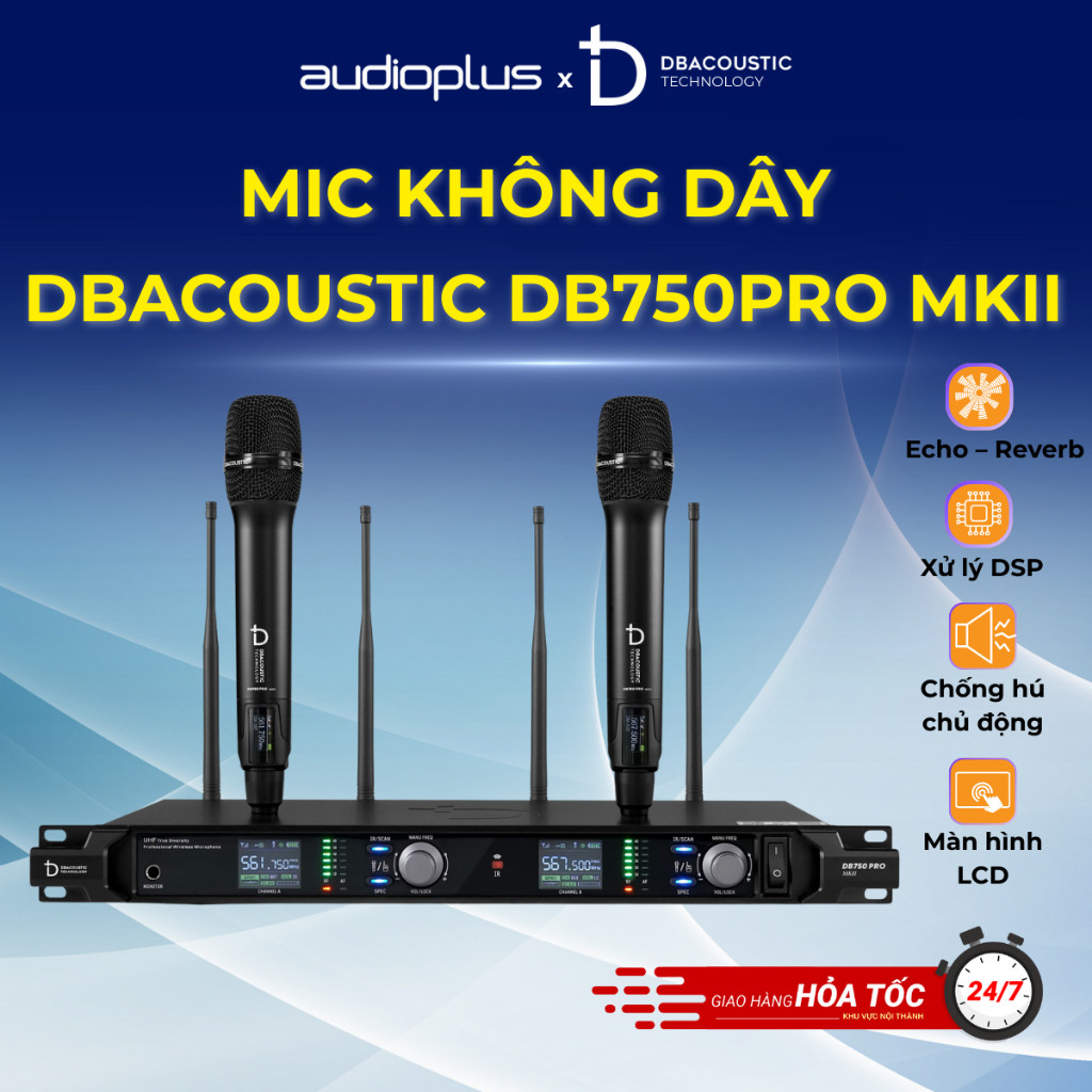Mic không dây DBAcoustic DB750PRO MKII - Tiếng dày sóng khỏe - Chống hú - Xử lý DSP - Chính hãng.HD 