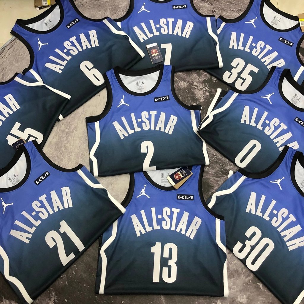 Nike NBA ALL-STAR Xanh ALL-STAR ALL STAR Hot-Pressed SW Jersey Nhanh khô thoáng khí James No. 6 Dura