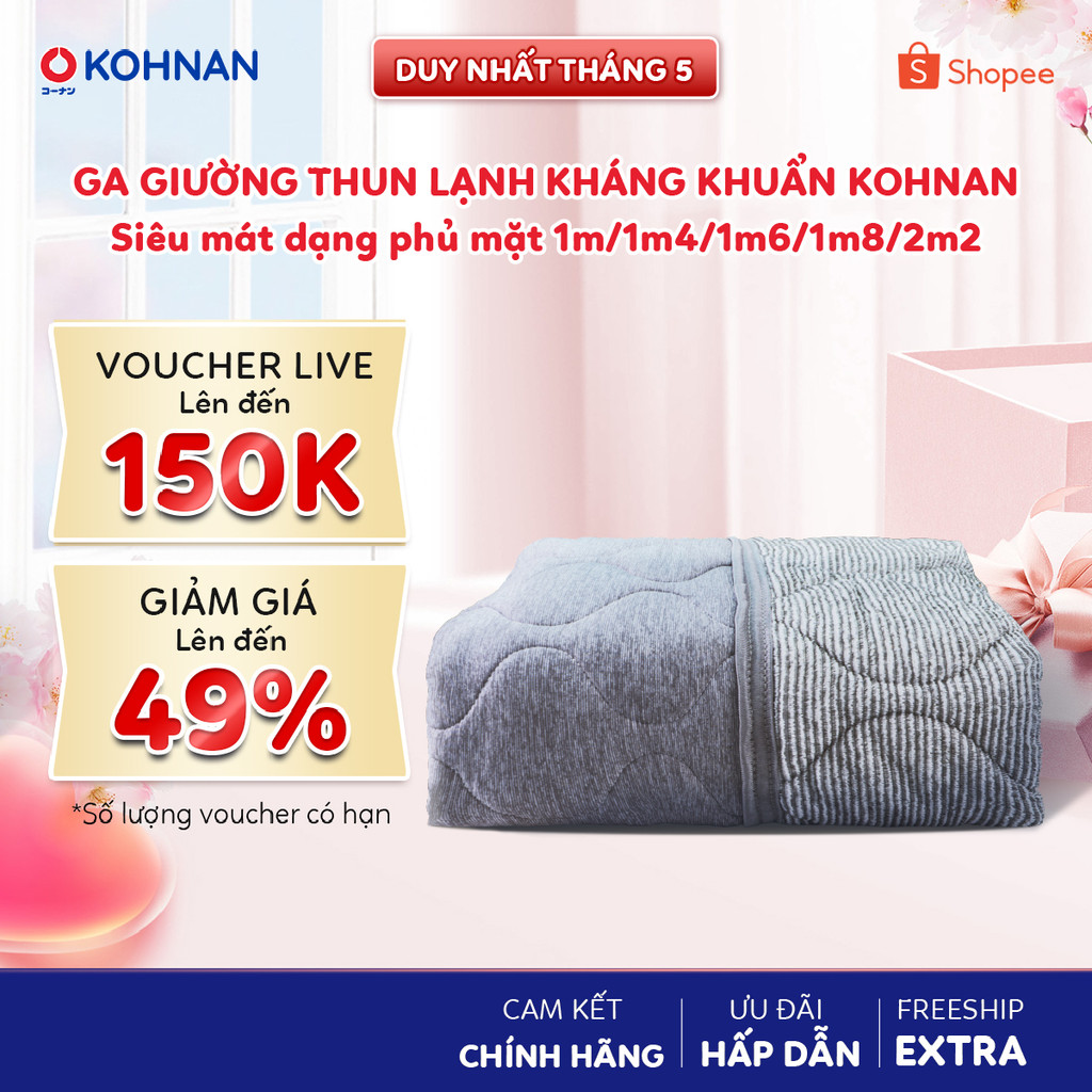 Ga giường thun lạnh kháng khuẩn KOHNAN dạng topper phủ mặt, hạn chế vi khuẩn và mùi hôi size 1m/1m4/