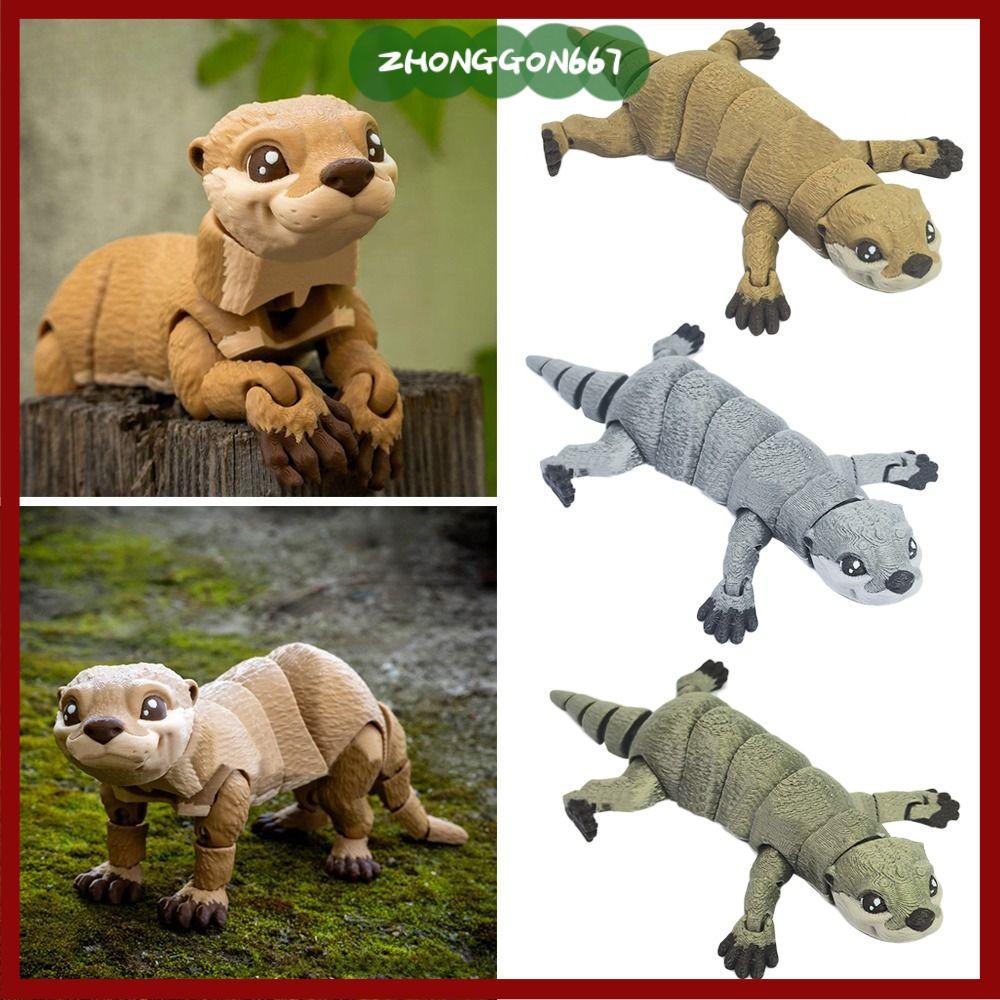 ZHONGGON667 Đồ chơi mô hình Otter, Bức tượng hành động nhiều khớp PLA Otter, Máy tính để bàn búp bê 
