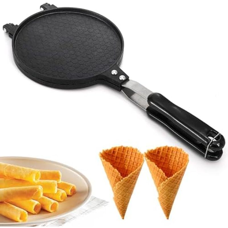 Dicunoy Waffle Cone Maker, Nonstick Ice Cream Cone Maker, 6.7" Egg Roll Crepe Pan, Camp Pancake Cris