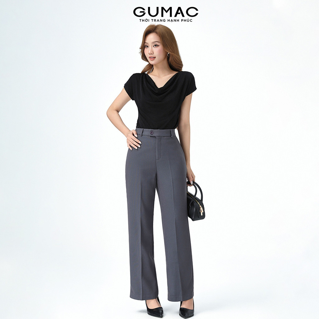 Quần tây nữ ống suông GUMAC thiết kế bản lưng cài quai dê chất tuyết mưa đứng form LQE1241