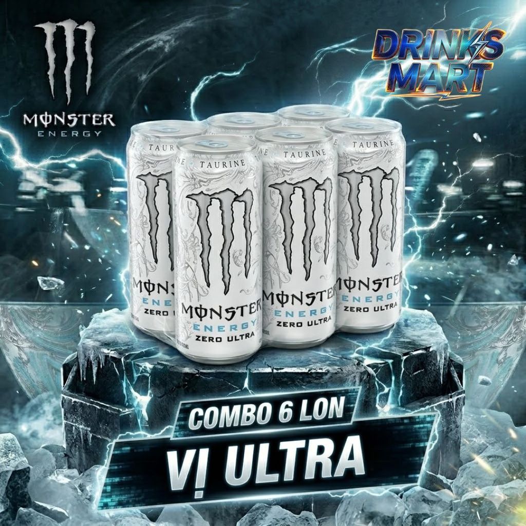 [ 6 Lon ] Nước Tăng Lực MONSTER ZERO SUGAR Không Đường Lon 355ml Các Vị | Drinks Mart