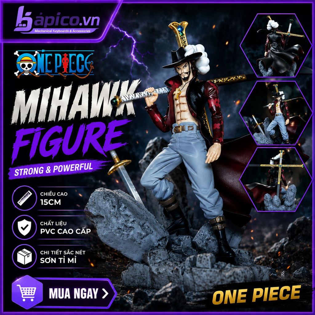 Mô Hình Mihawk Figure 15cm Strong Powerful | One Piece PVC Anime Figure Dracule Mihawk Kiếm Sĩ Mắt D