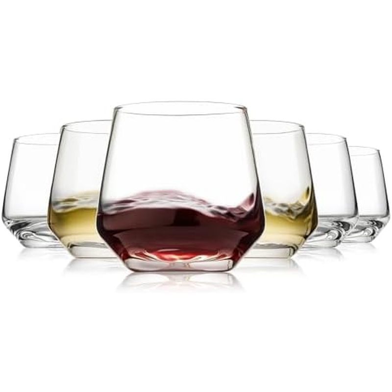 Stemless Wine Glasses Set of 4, 13.5oz Red White Wine Glasses for Daily Use, Hosting, Home Bar, Even