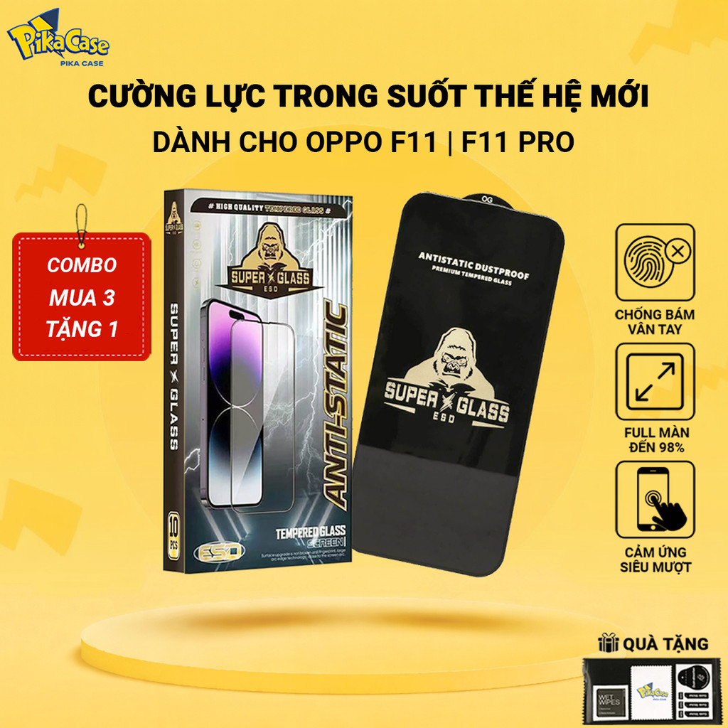 Cường lực Oppo F11 Pro, F11 Pikacase full màn | Miếng kính dán bảo vệ màn hình cho oppo