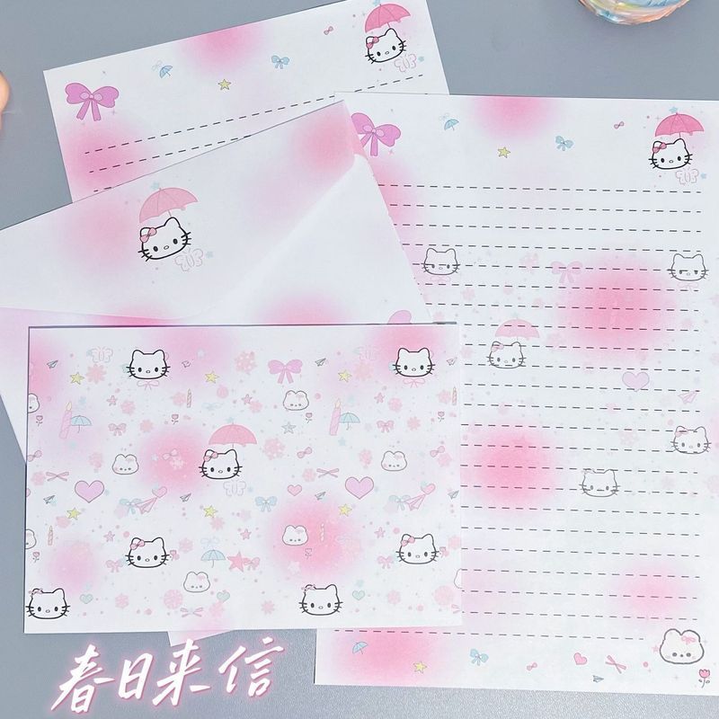 HelloKitty粉色信封信纸套装可爱礼物手写创意高颜值卡通信笺送礼Cute envelope, letter paper, handwritten letter, cartoon, high-va