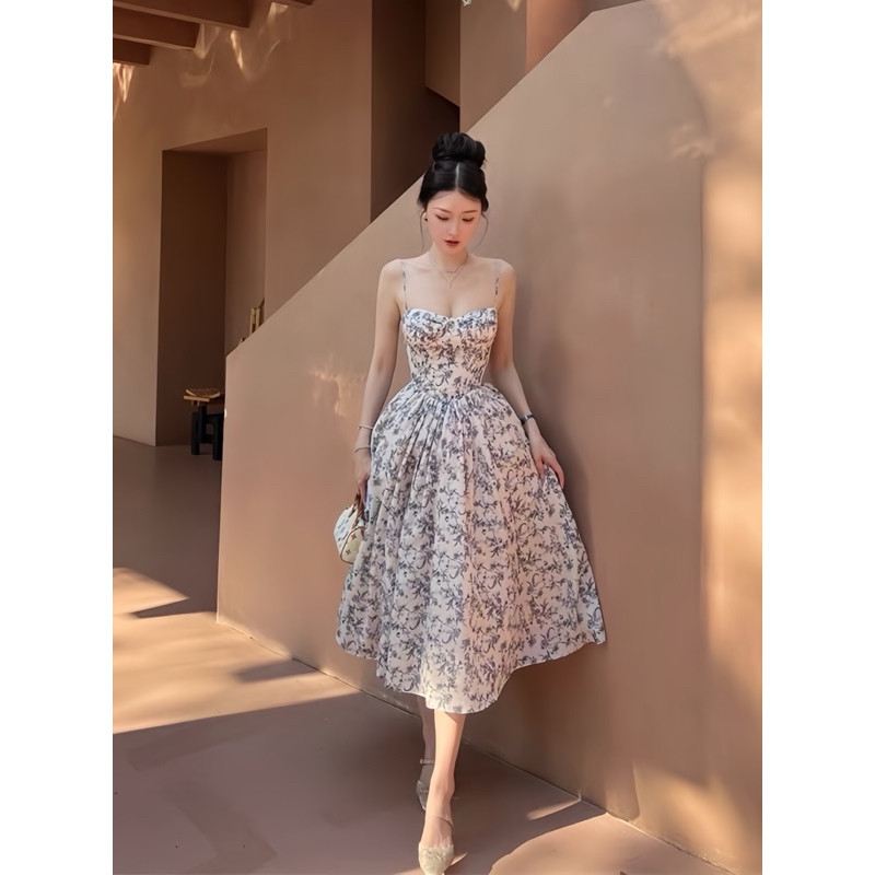 L'Amour Boutique HT1 ĐẦM VOAN HOA TÍM 2 DÂY
