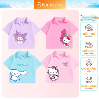Áo bé gái Hello Kitty Cinnamoroll Bomines, Áo croptop tay ngắn có cổ cho bé gái 4-12 tuổi 14-36kg ATNBSANB