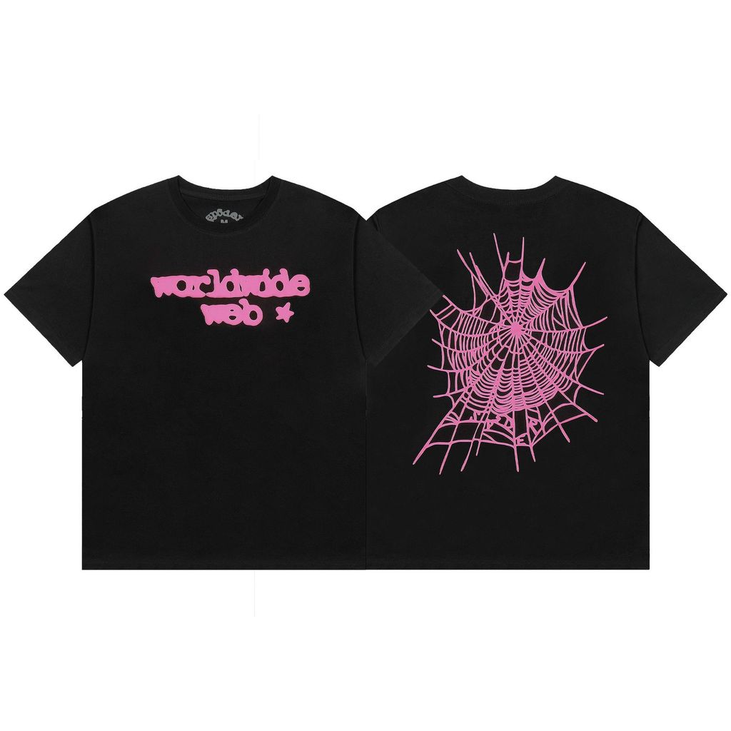 Sp5der 555555 TEE Foam Rose Red Letter Spider Web In tay ngắn