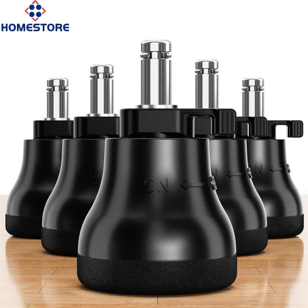 [Homestore]5 Piece Black Plastic Casters for Office Chairs Easy Snap-In Installation Method
