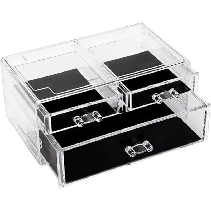 Sea Team 3-Layer Stackable Clear Makeup Organizer with Drawers, Acrylic Plastic Cosmetic Display Cas