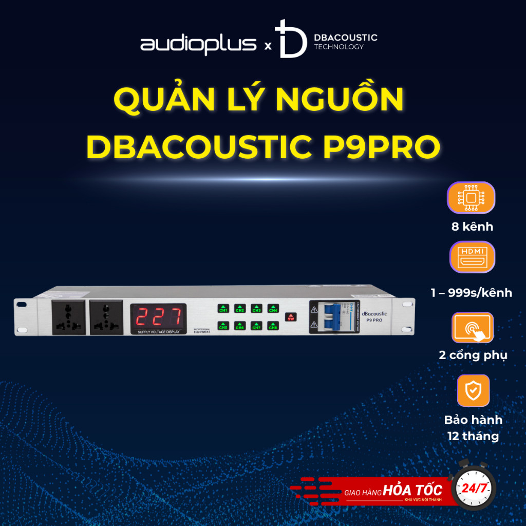 Quản lý ng.uồn DBAcoustic P9 Pro - 8 Cổng cắm điện - 8 đèn Led - 2 cổng phụ - Chính hãng - BH12T.HD 