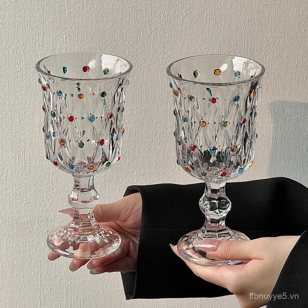 Châu Âu Retro Chấm Bi Màu Pháp Chấm Cốc Thủy Tinh Ly Rượu Cốc Thủy Tinh Giá Trị Cao Ly Champagne 5Y9
