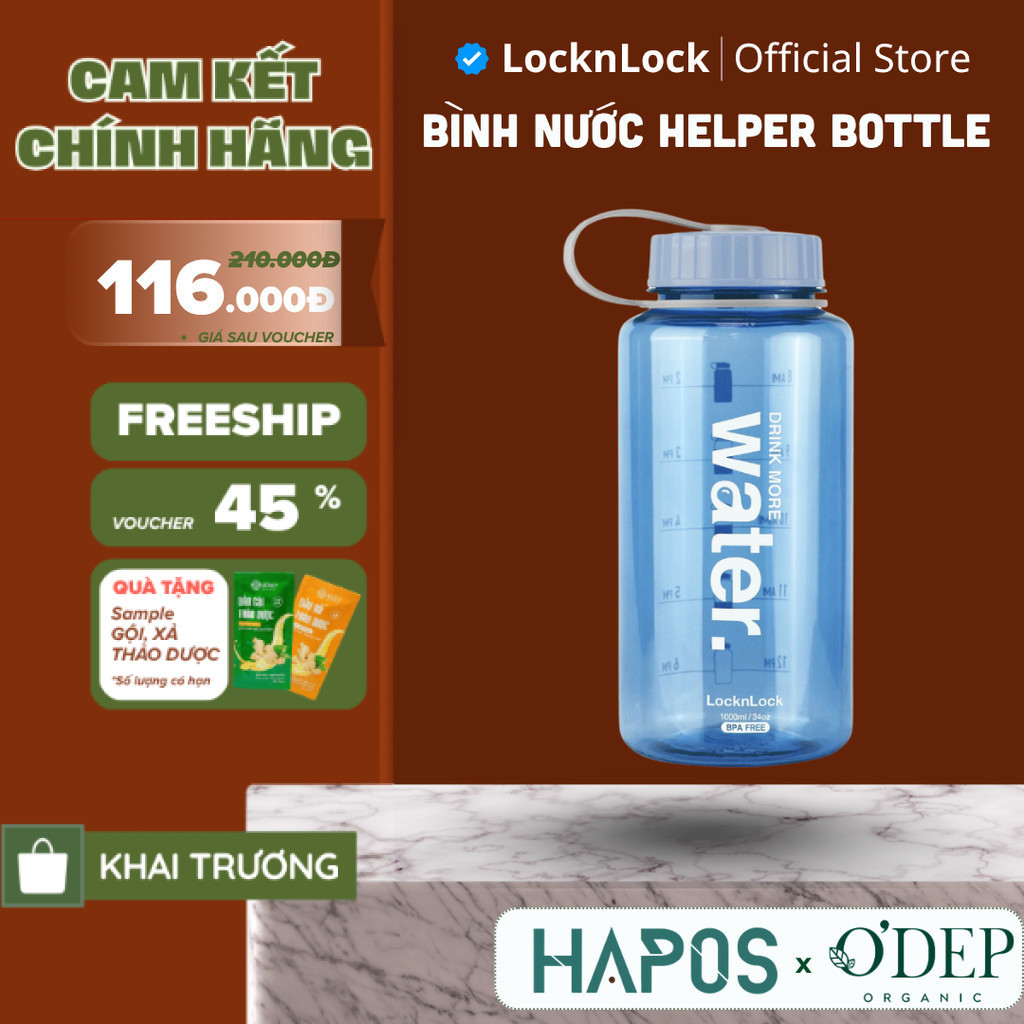 Bình nước LocknLock Helper Bottle 1L - Màu xanh dương Chính hãng  ABF610NBLU  - HAPOS LOF