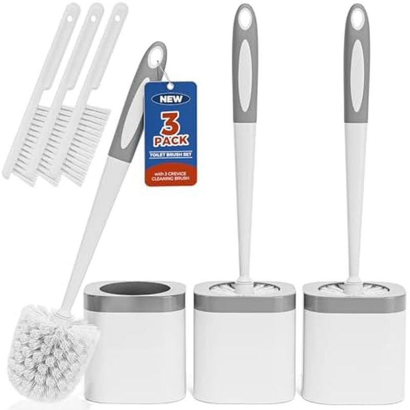 Set Bathroom Accessories, Toilet Bowl Brush and Holder with 3 Crevice Brush for Bathroom, Toilet Scr