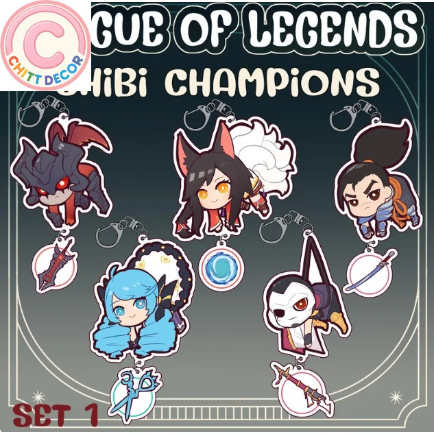 Móc khoá League of Legends Aatrox, Ahri, Gwen, Jhin, Yasuo chất liệu mica trong xinh xắn phụ kiện ba