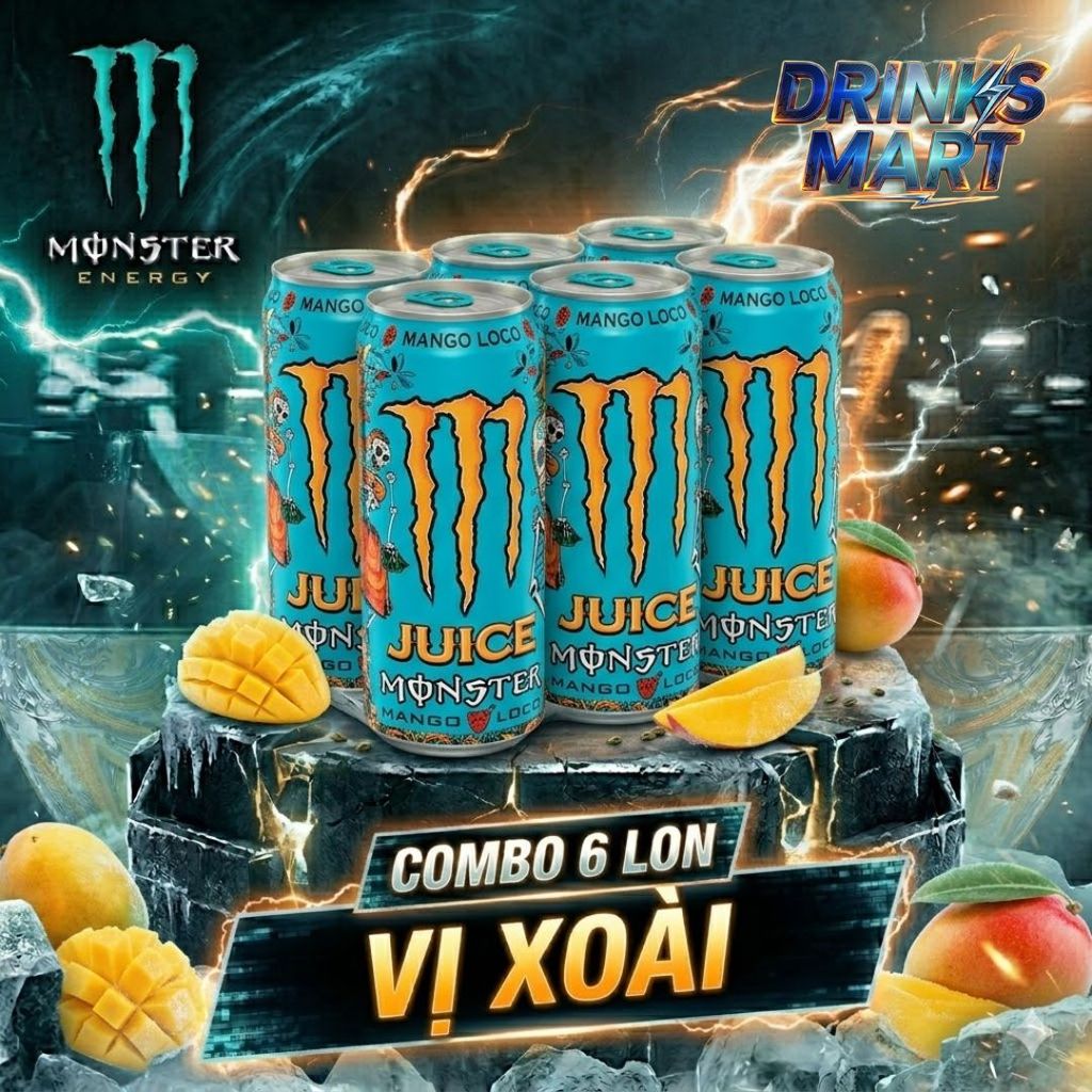 [ 6 Lon ] Nước Tăng Lực MONSTER ENERGY VỊ XOÀI Lon 355ml Các Vị | Drinks Mart