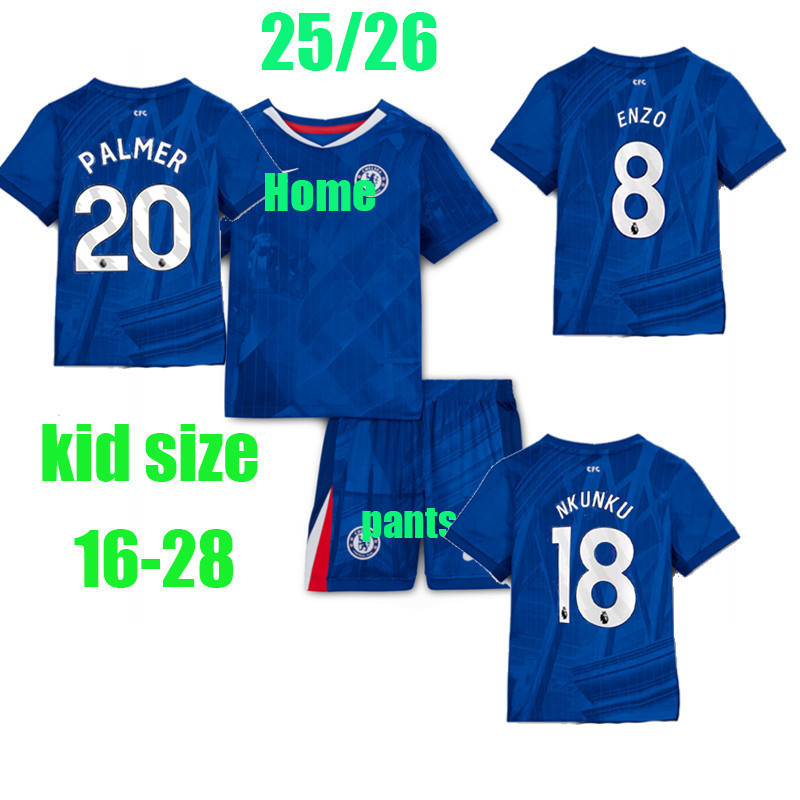 25 / 26 Áo bóng đá ENZO 25 / 26 CheLsEas Áo thi đấu sân nhà Bộ đồ trẻ em (có quần) N.JACKSON NKUNKU 