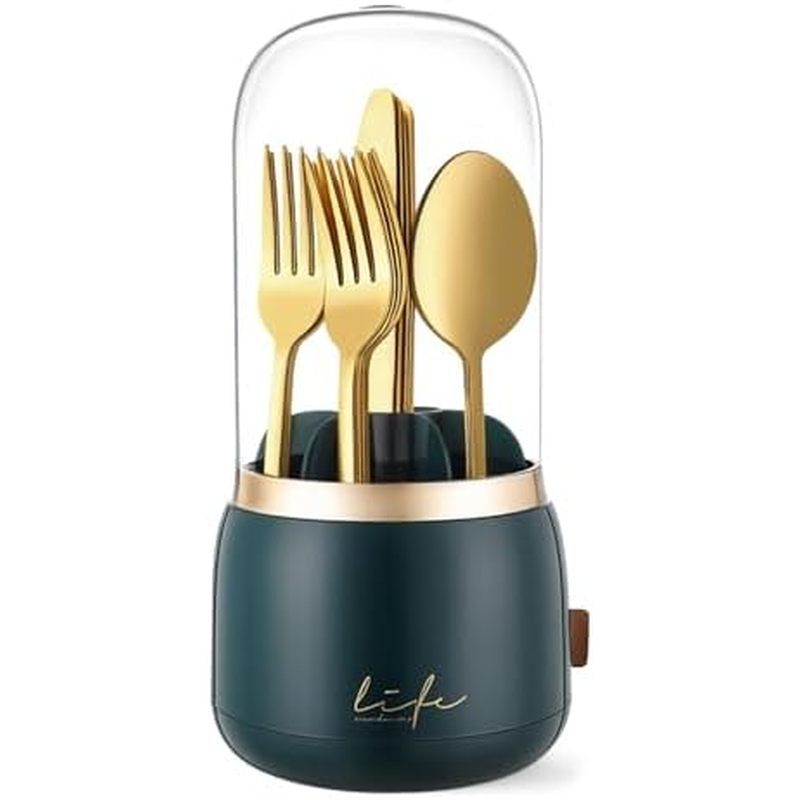 EXIN DECHEN 360° Rotation Silverware Organizer for Kitchen Counter,Utensil Holder Caddy Silverware C