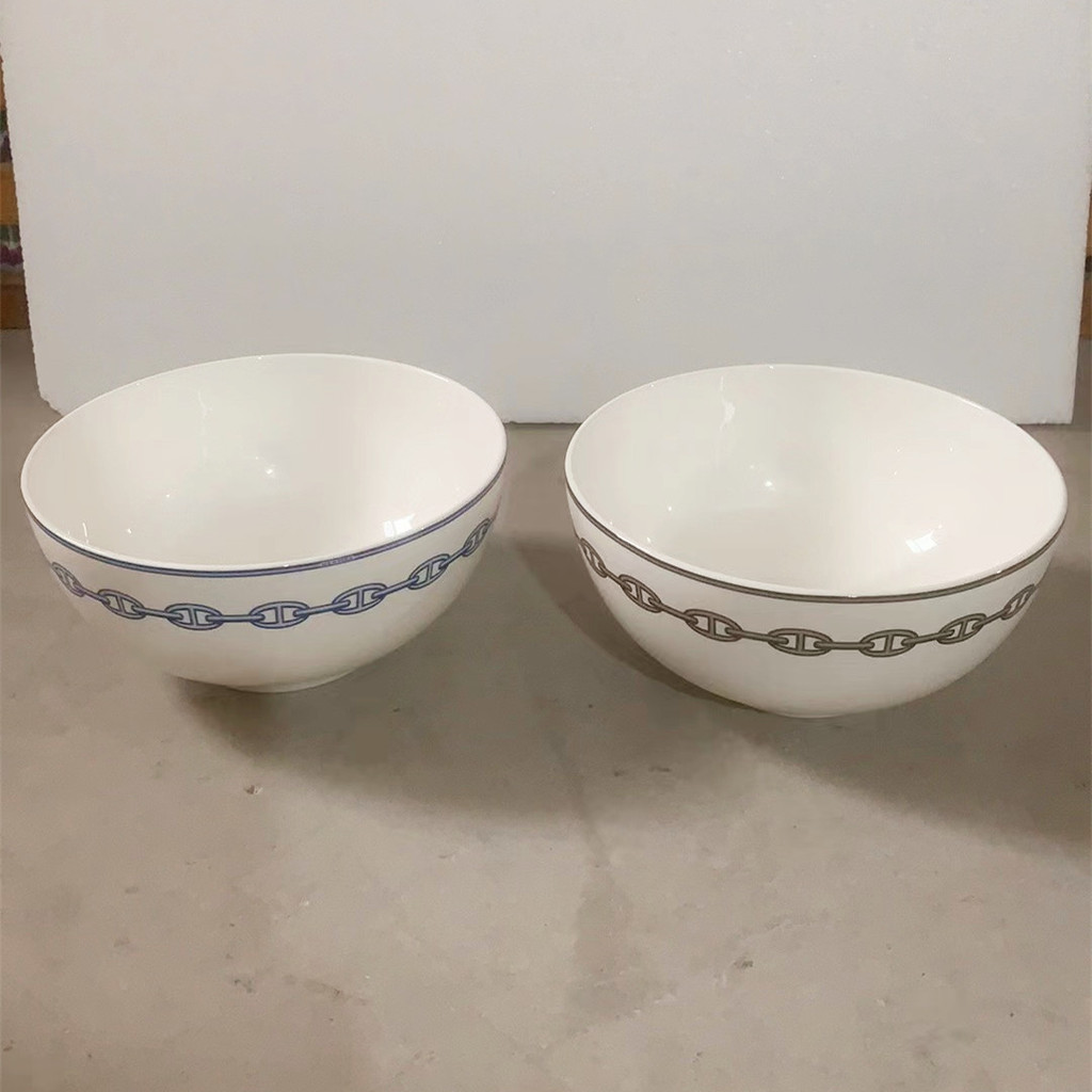 Chain-patterned bone china fruit plate, fruit bowl, household snack and salad bowl, soup bowl