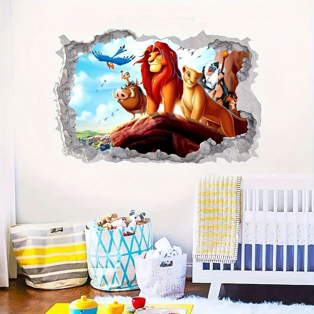 Decal dán tường Disney chủ đề Vua Sư Tử hình Simba Nala Mufasa Rafiki trang trí phòng và cửa kính