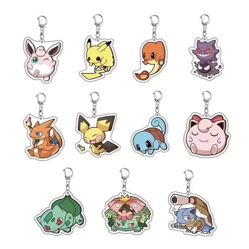Móc khóa Pokemon mica acrylic hình Pikachu Gengar Bulbasaur Squirtle Charmander phụ kiện treo balo t