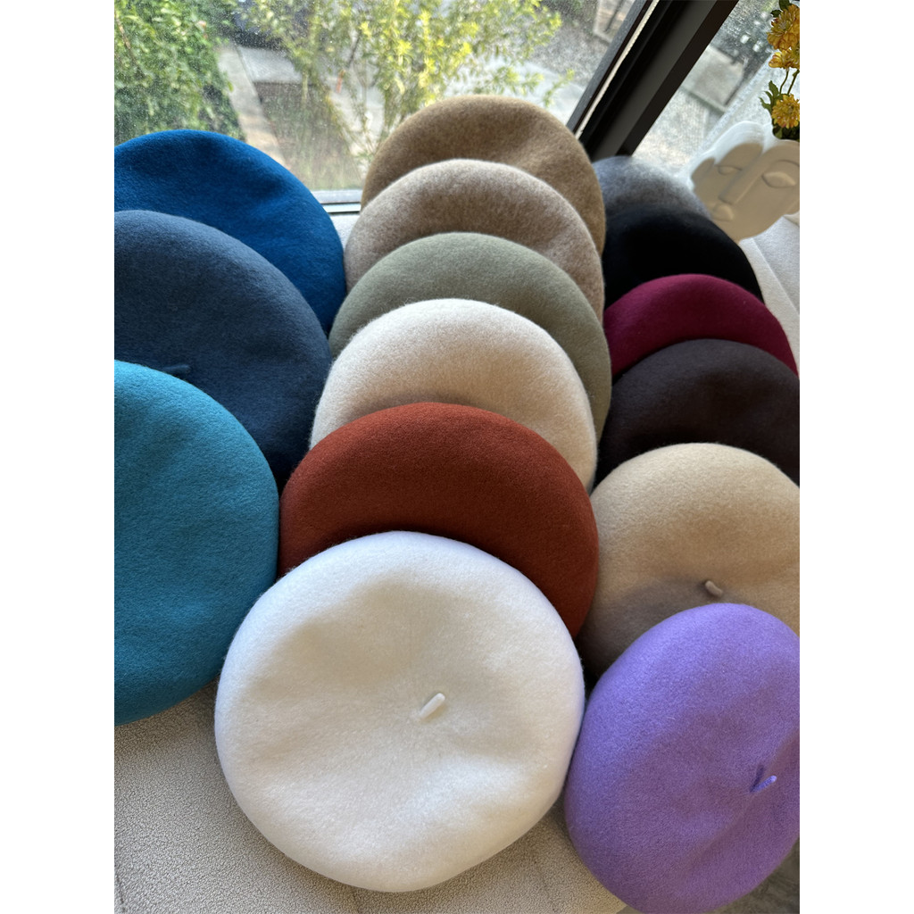 Mũ len nồi beret Ishihara màu xanh đậm, kiểu retro và ấm áp cho thu đông