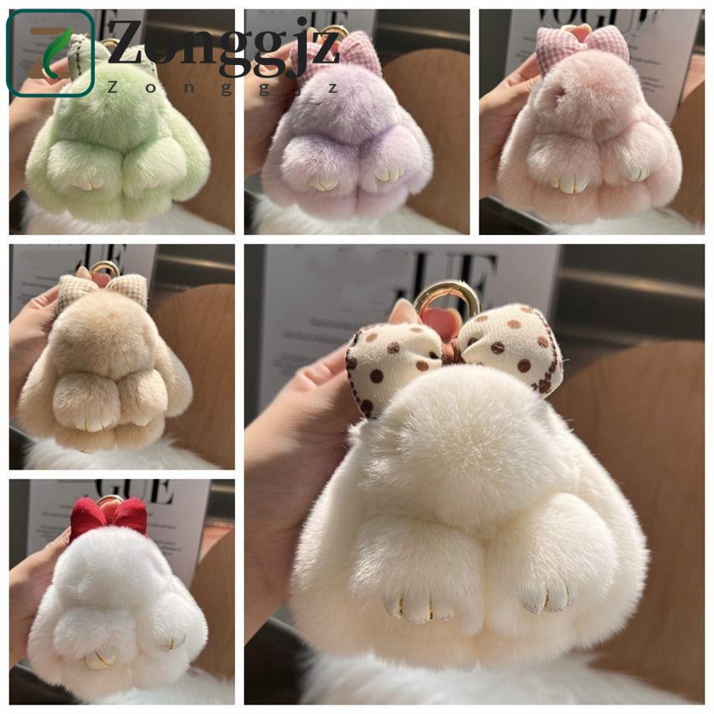 Zonggjz Móc khóa lông thỏ ZONGGJZ, Móc khóa thỏ nhồi bông dễ thương, Móc khóa thỏ nơ tóc thời trang 