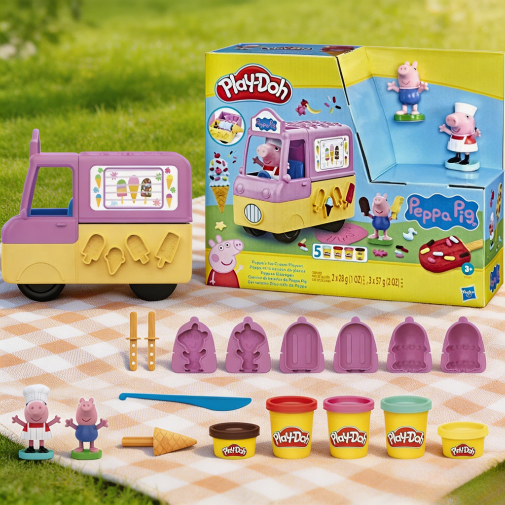 Play Doh Peppa Pig Ice Cream Truck Set Bao gồm George Hình và 5 lon Hợp chất chơi Doh không độc hại 